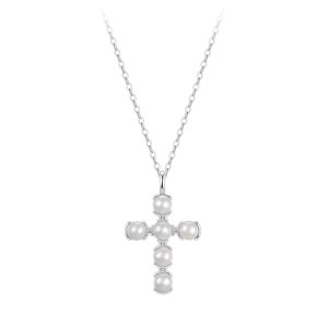 Wholesale 925 Sterling Silver Freshwater Pearl Cross Pendant Necklace 80500050 Wholesale 925 Sterling Silver Freshwater Pearl Cross Pendant Necklace 80500050