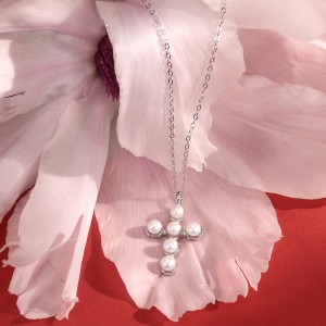 Wholesale 925 Sterling Silver Freshwater Pearl Cross Pendant Necklace 80500050 Wholesale 925 Sterling Silver Freshwater Pearl Cross Pendant Necklace 80500050