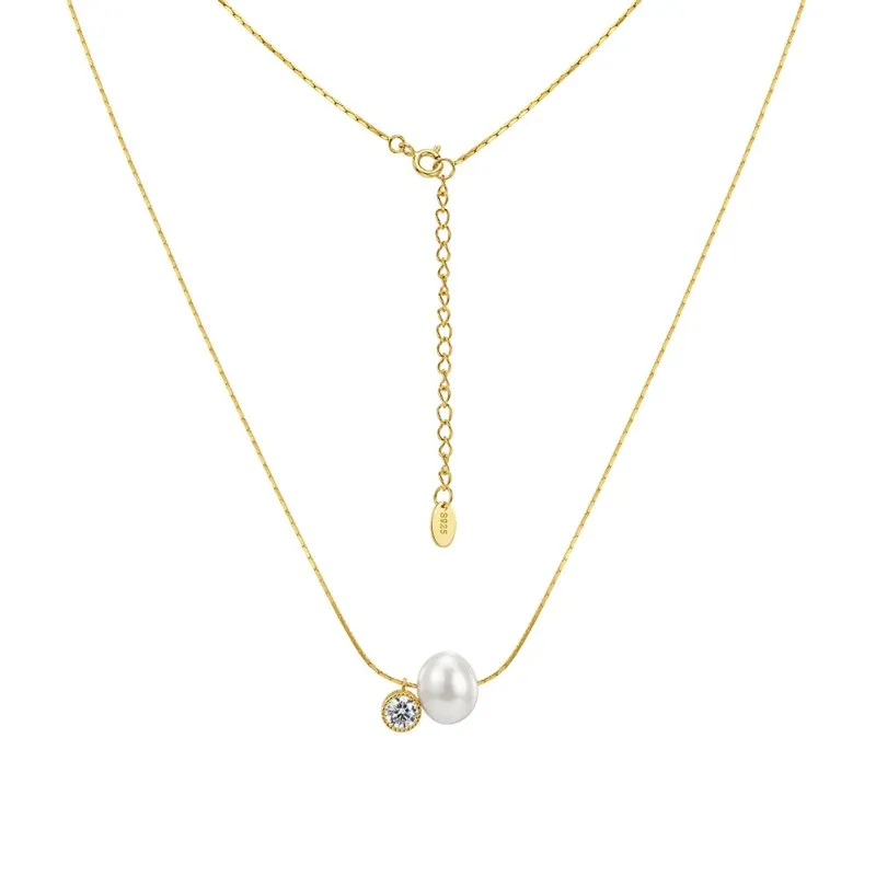 Wholesale 925 Sterling Silver Freshwater Pearl & CZ Pendant Necklace 80500051