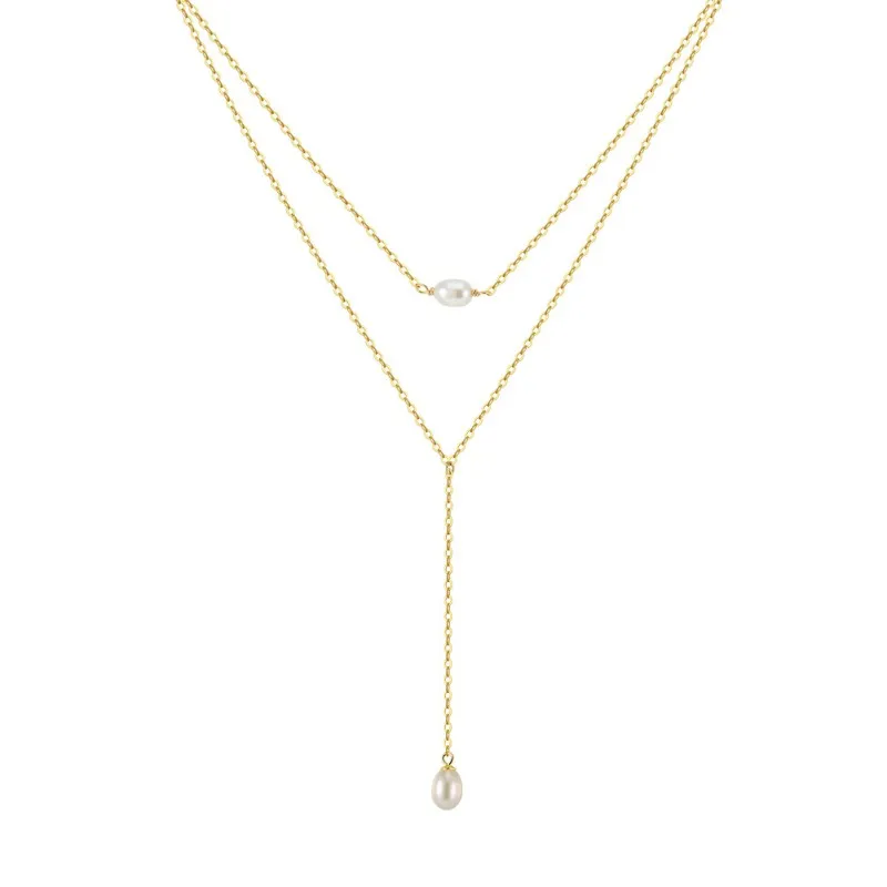 Wholesale 925 Sterling Silver Freshwater Pearl Layered Drop Necklace 80500052