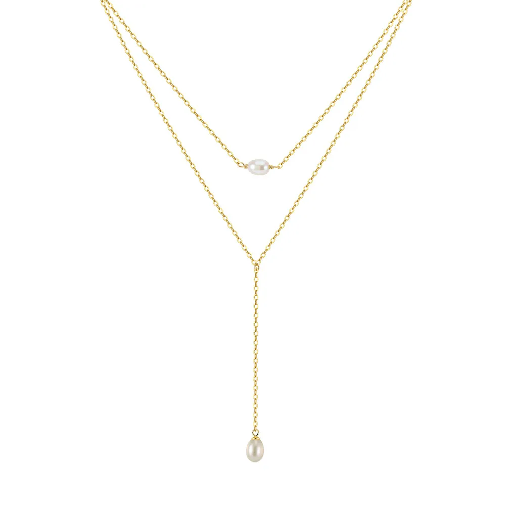 Wholesale 925 Sterling Silver Freshwater Pearl Layered Drop Necklace 80500052 Wholesale 925 Sterling Silver Freshwater Pearl Layered Drop Necklace 80500052