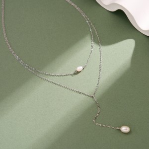 Wholesale 925 Sterling Silver Freshwater Pearl Layered Drop Necklace 80500052 Wholesale 925 Sterling Silver Freshwater Pearl Layered Drop Necklace 80500052