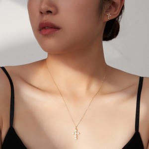 Wholesale 925 Sterling Silver Natural Freshwater Pearl Cross Pendant Necklace 80500055 Wholesale 925 Sterling Silver Natural Freshwater Pearl Cross Pendant Necklace 80500055
