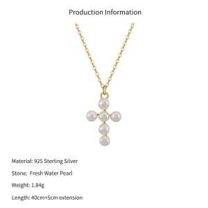 Wholesale 925 Sterling Silver Natural Freshwater Pearl Cross Pendant Necklace 80500055 Wholesale 925 Sterling Silver Natural Freshwater Pearl Cross Pendant Necklace 80500055