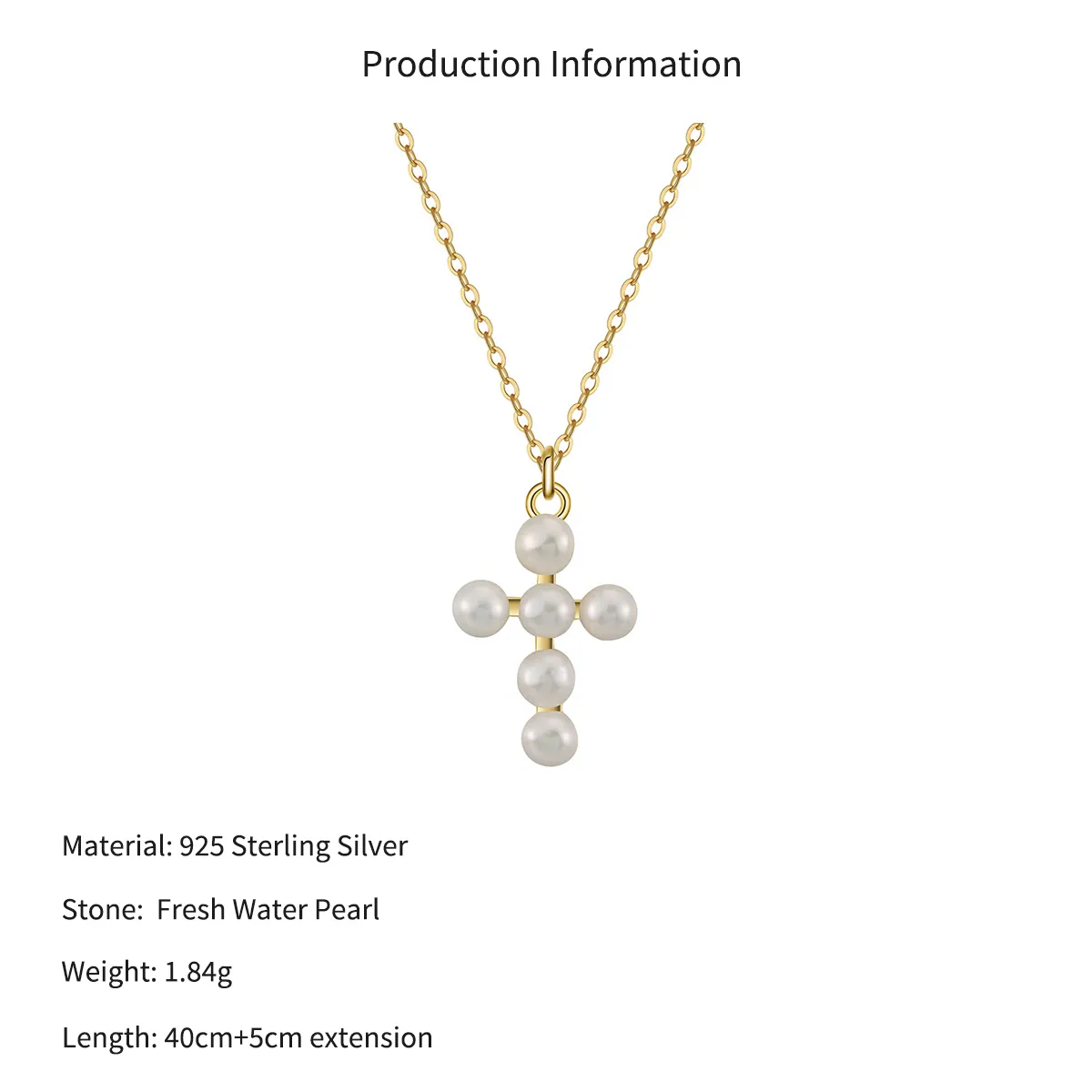 Wholesale 925 Sterling Silver Natural Freshwater Pearl Cross Pendant Necklace 80500055 - image2
