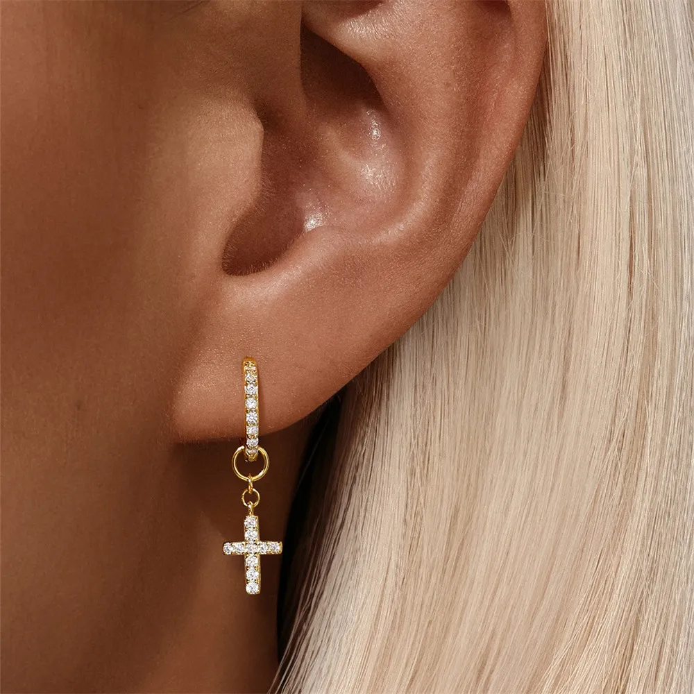 925 Sterling Silver Zirconia Cross Earring Pendant 90100053 - image1