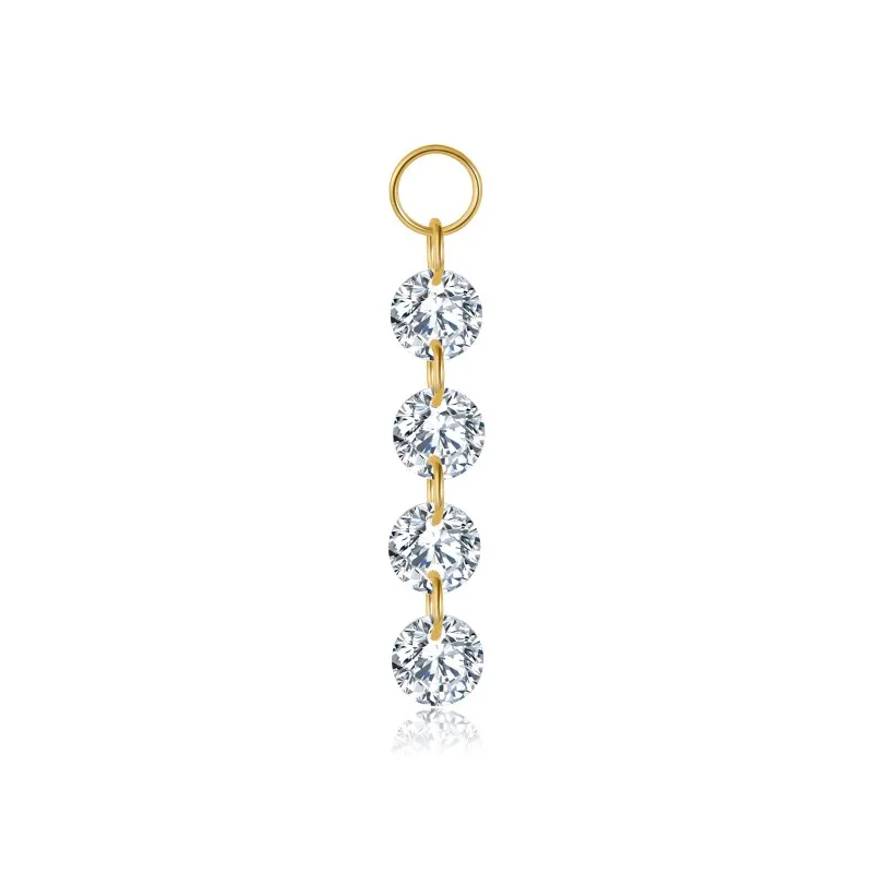 Wholesale 925 Sterling Silver Four CZ Linear Dangle Charm 90100059 Wholesale 925 Sterling Silver Four CZ Linear Dangle Charm 90100059