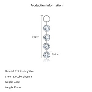 Wholesale 925 Sterling Silver Four CZ Linear Dangle Charm 90100059 Wholesale 925 Sterling Silver Four CZ Linear Dangle Charm 90100059
