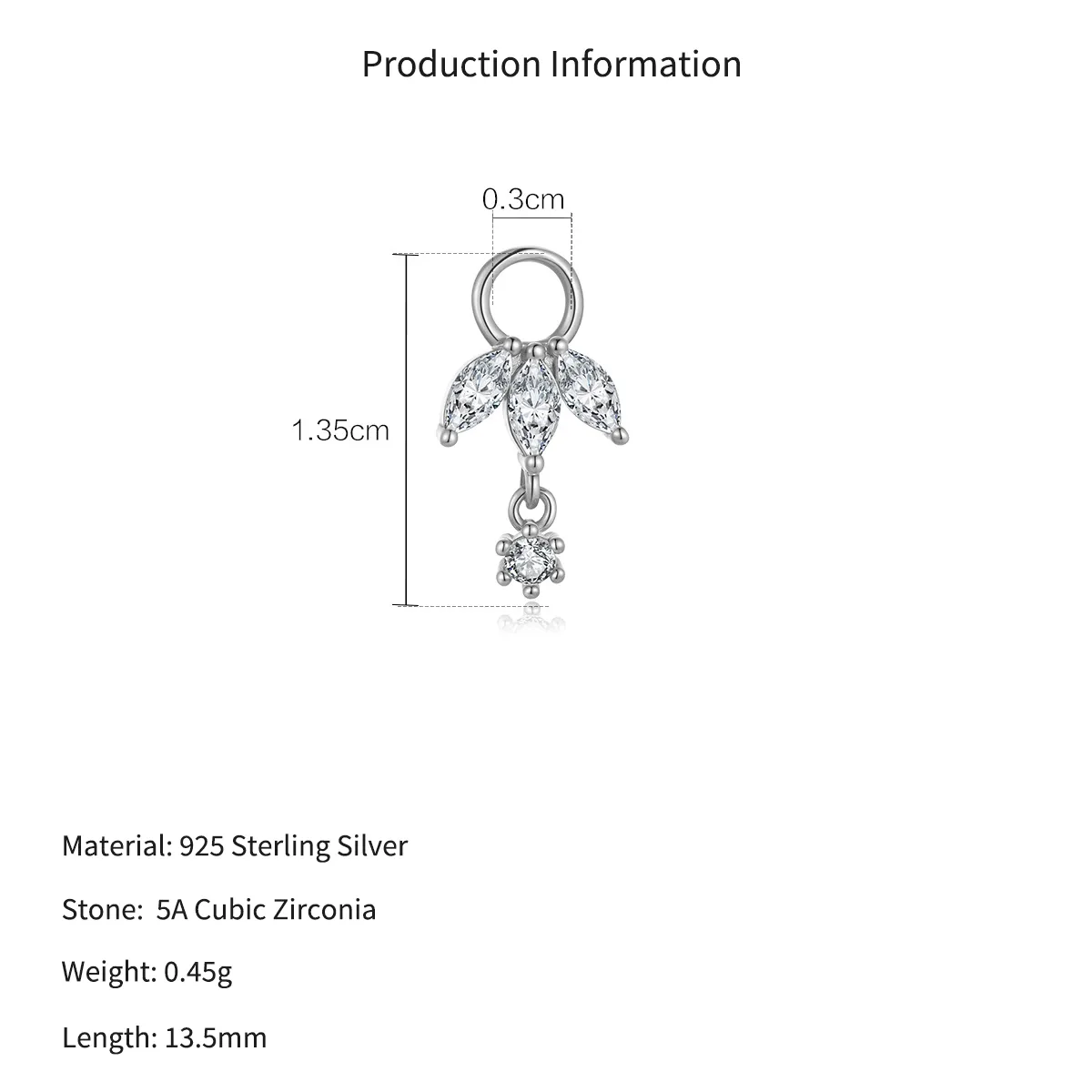 Wholesale 925 Sterling Silver Marquise CZ Eye Dangle Charm 90100060 - image4