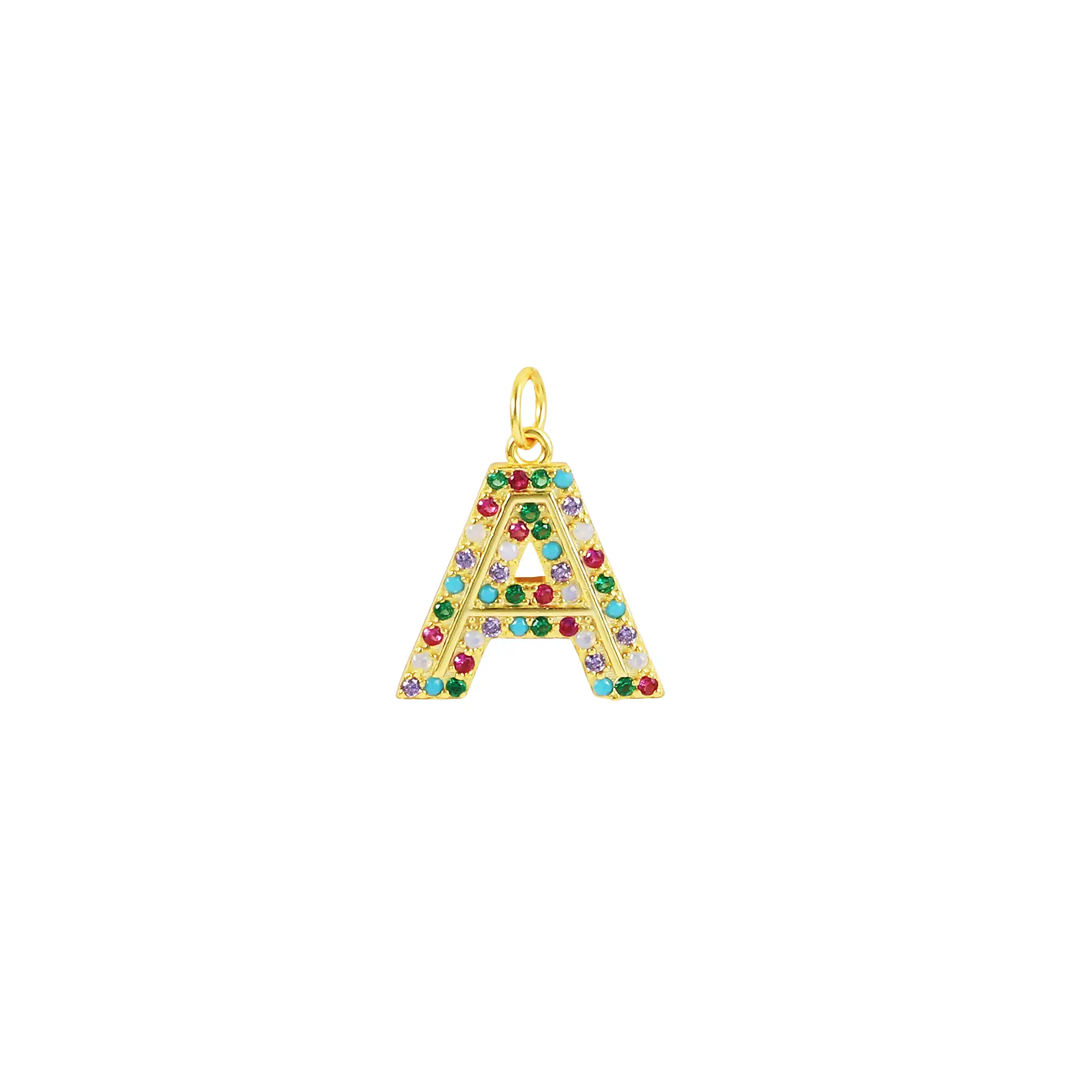 Colorful Zirconia Silver Sterling Letter A Pendant 90200001