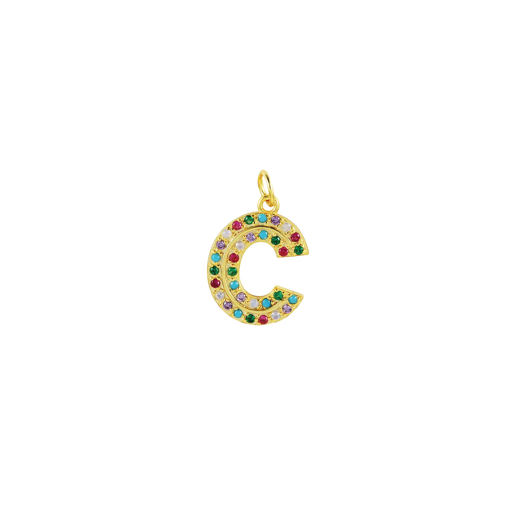 Colorful Zirconia Silver Sterling Letter C Pendant 90200003