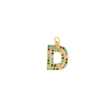 Colorful Zirconia Silver Sterling Letter D Pendant 90200004
