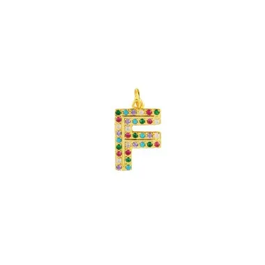 Colorful Zirconia Silver Sterling Letter F Pendant 90200006