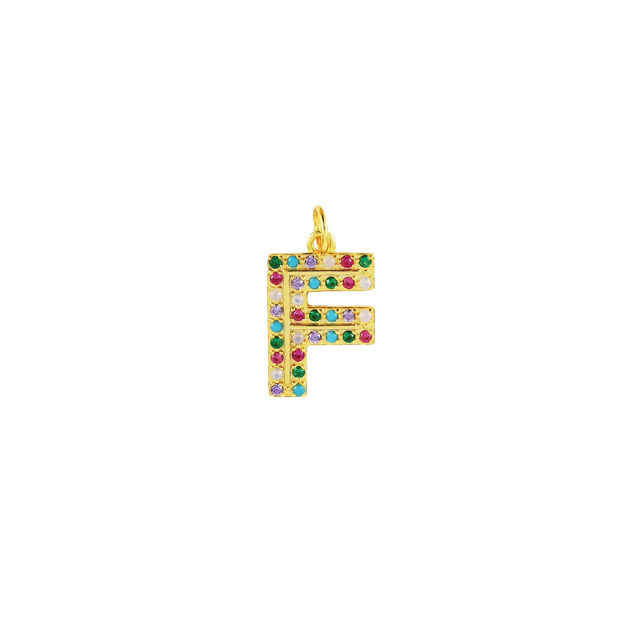 Colorful Zirconia Silver Sterling Letter F Pendant 90200006