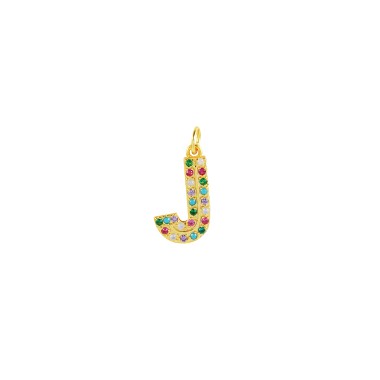 Colorful Zirconia Silver Sterling Letter J Pendant 90200010