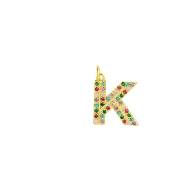 Colorful Zirconia Silver Sterling Letter K Pendant 90200011