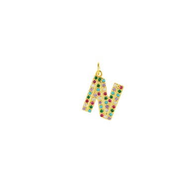 Colorful Zirconia Silver Sterling Letter N Pendant 90200014