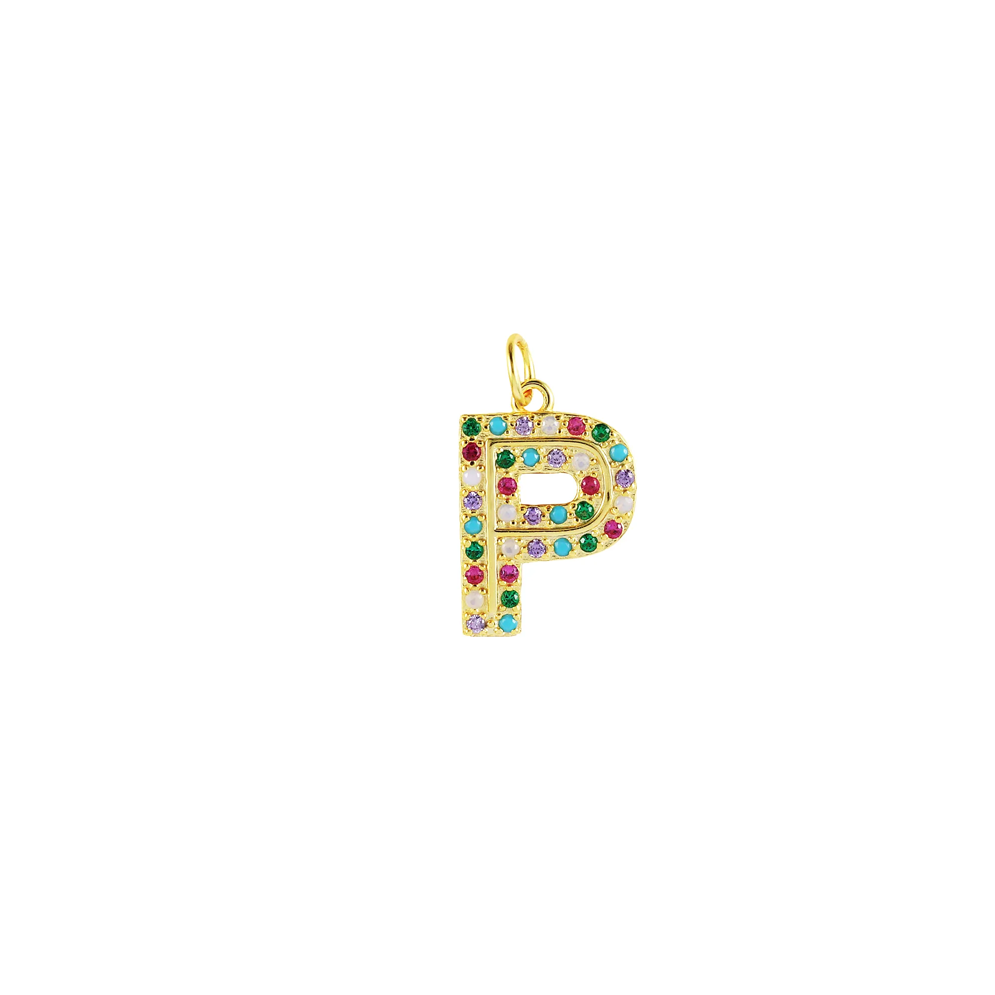 Colorful Zirconia Silver Sterling Letter P Pendant 90200016