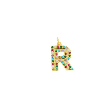 Colorful Zirconia Silver Sterling Letter R Pendant 90200018