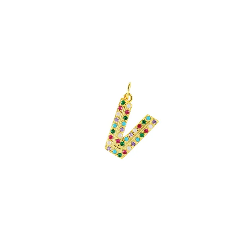 Colorful Zirconia Silver Sterling Letter V Pendant 90200022