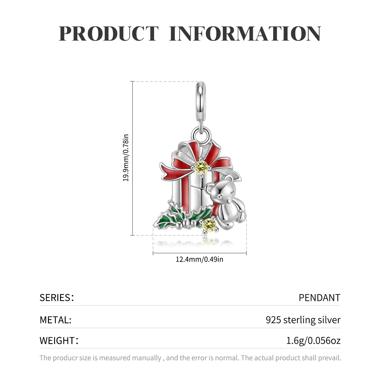 Sterling Silver Jingle Bell Bear Charms Pendants 90200055 - image1