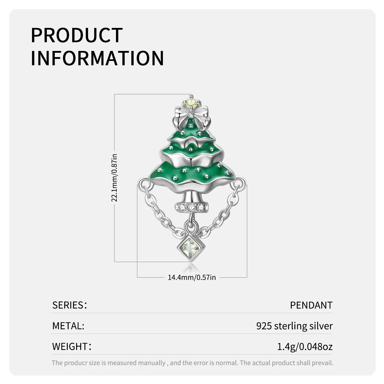 Sterling Silver Crystal Christmas Tree Tassel Pendants 90200057 - image1