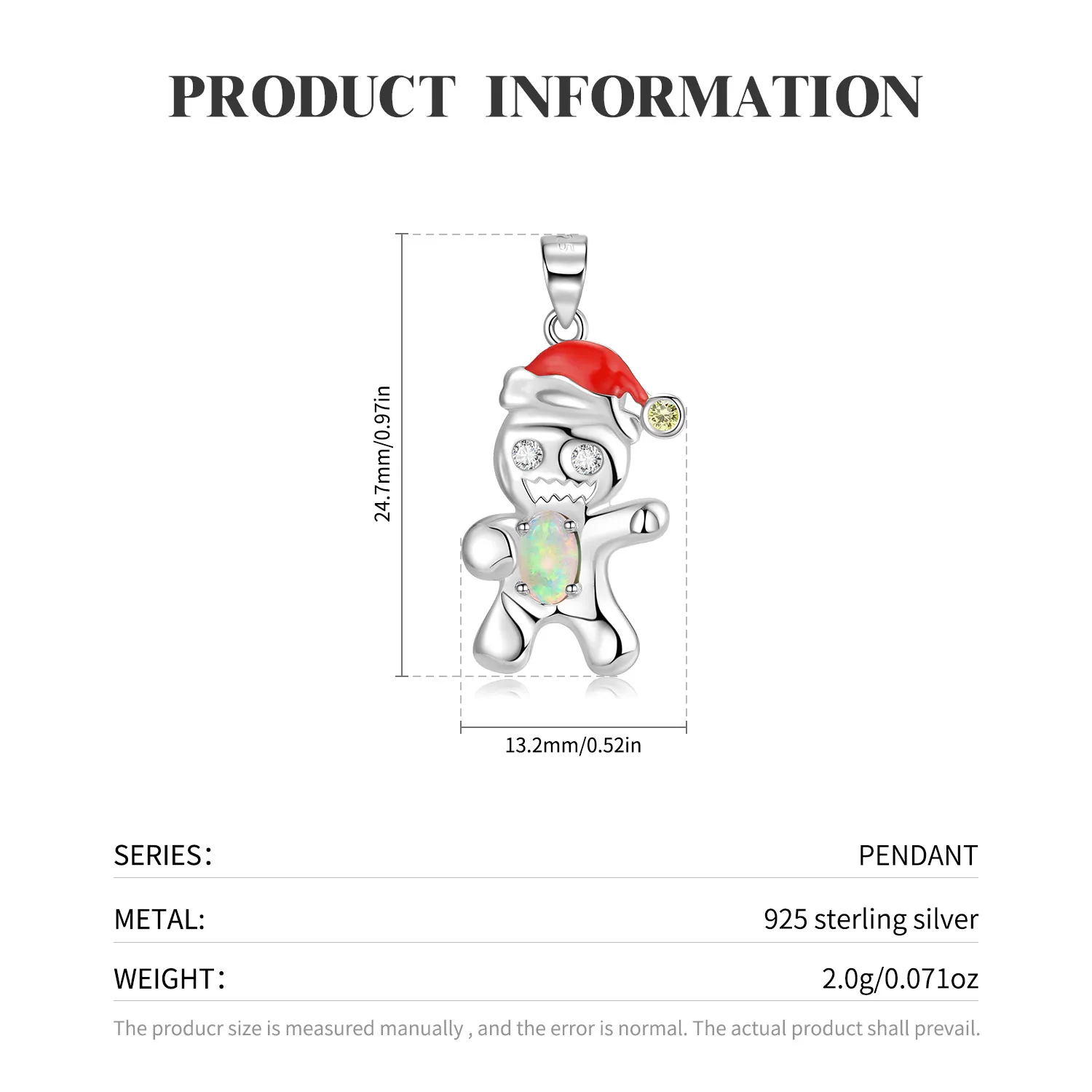 Sterling Silver Snow Gingerbread Man Pendants 90200062 - image1