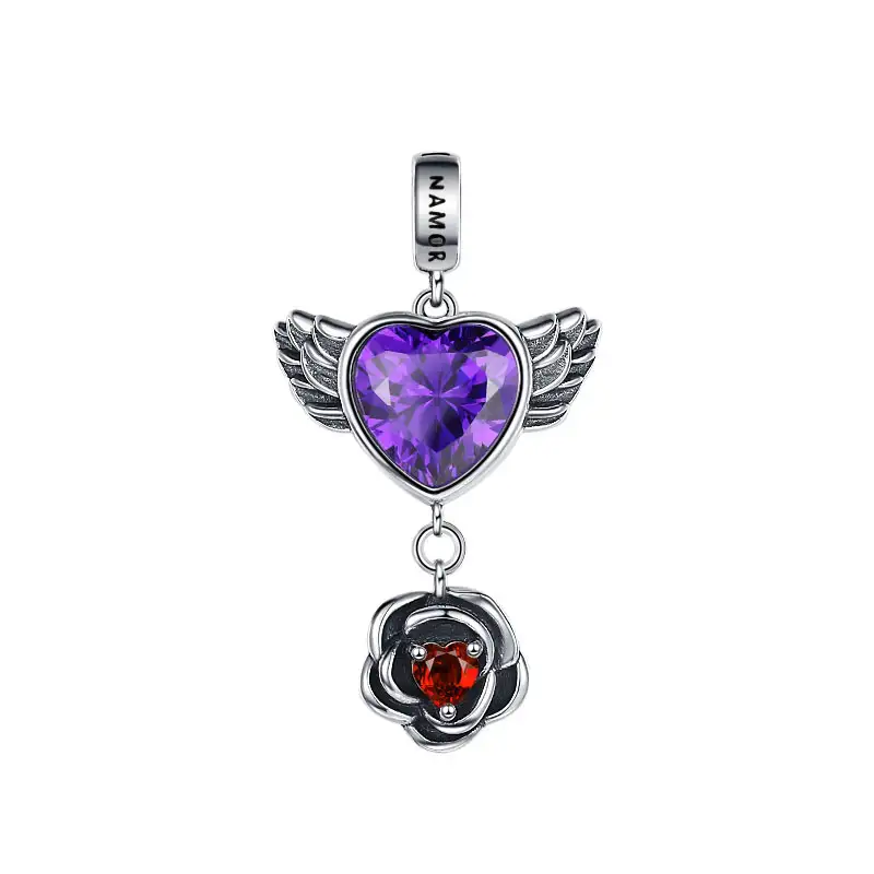 Vintage Zirconia Wing Heart Flower Pendants 90200076