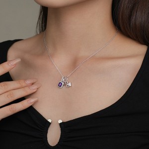 925 Sterling Silver Birthday Stone Zirconia Necklace Pendant 90200083