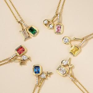 925 Sterling Silver Birthday Stone Zirconia Necklace Pendant 90200082