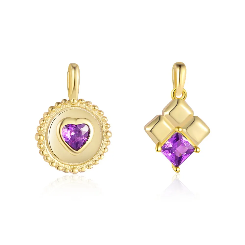 925 Sterling Silver Violet Heart Square Zirconia Pendant 90200100