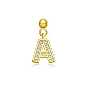 925 Sterling Silver Gold Tone Alphabet Letter Charms 90200107
