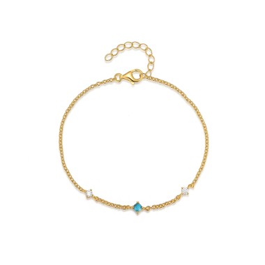 Silver Cubic Zirconia Turquoise Chain Bracelet 100100018