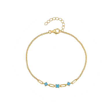 Silver Cubic Zirconia Turquoise Chain Bracelet 100100019