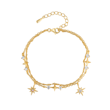 Silver Cubic Zirconia Star Layered Chain Bracelet 100100020