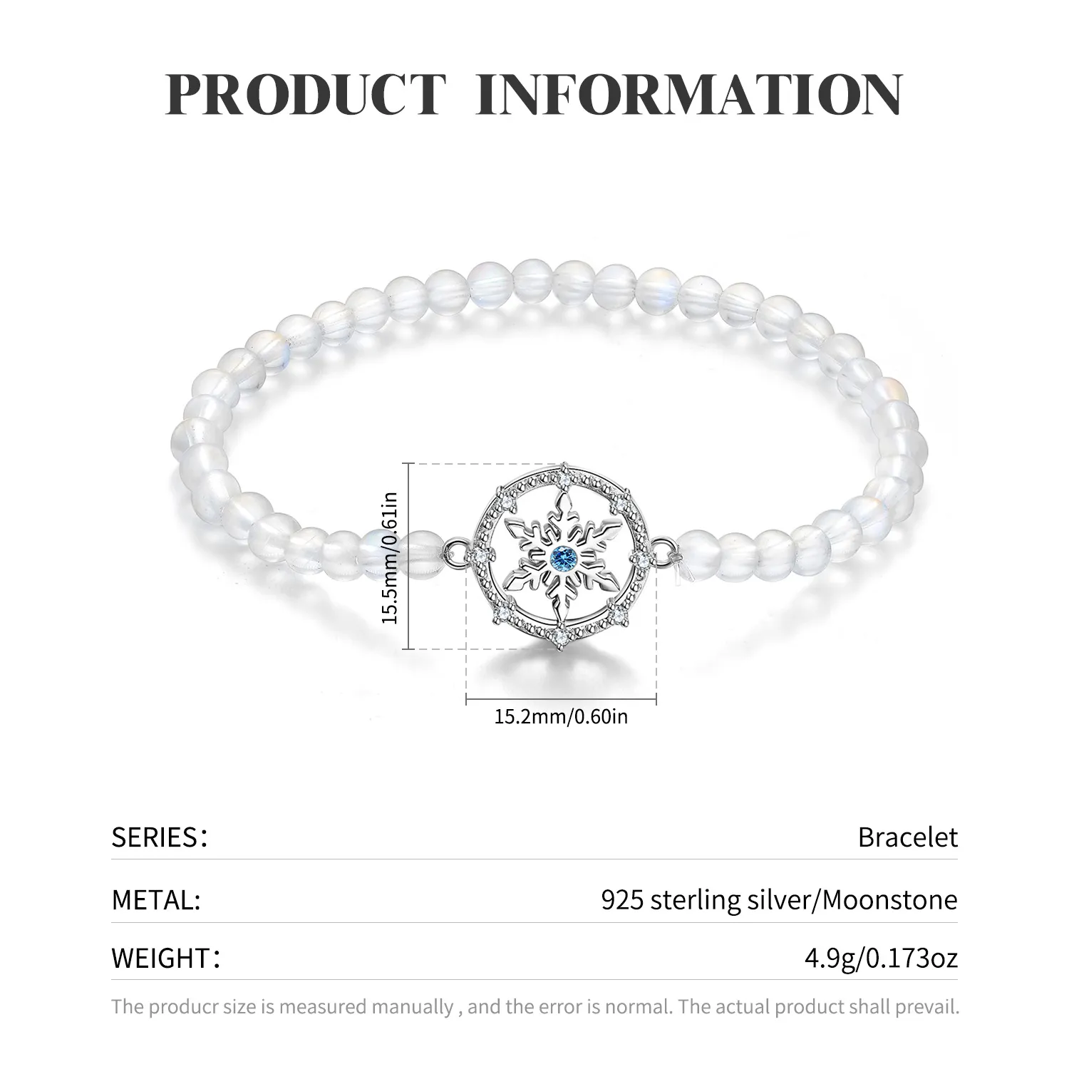 Moonstone Beads Snowflake Chain Bracelets 100100041 - image1