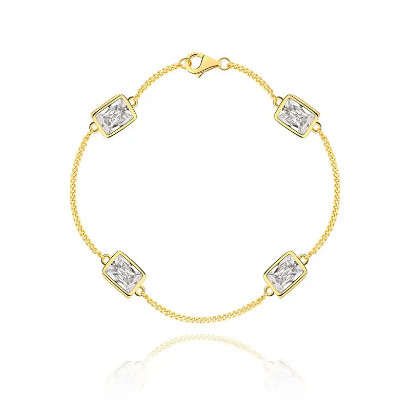 925 Sterling Silver Rectangle CZ Chain Bracelets 100100042