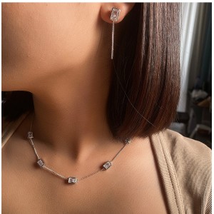 925 Sterling Silver Rectangle CZ Chain Bracelets 100100042