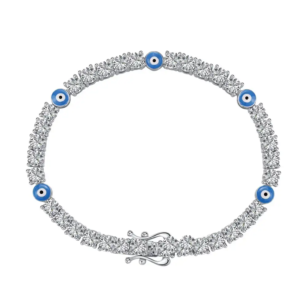 925 Sterling Silver Full Zirconia Evil Eye Chain Bracelets 100100044