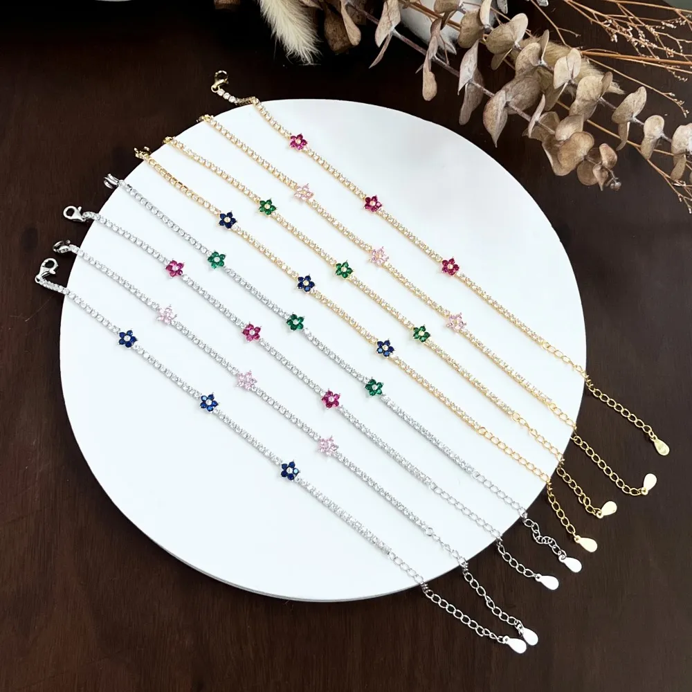 925 Sterling Silver Full CZ Flowers Bracelets 100100045 - image4