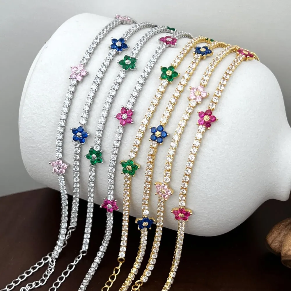 925 Sterling Silver Full CZ Flowers Bracelets 100100045 - image1
