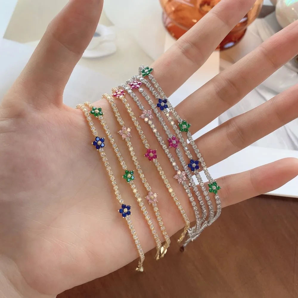 925 Sterling Silver Full CZ Flowers Bracelets 100100045 - image2