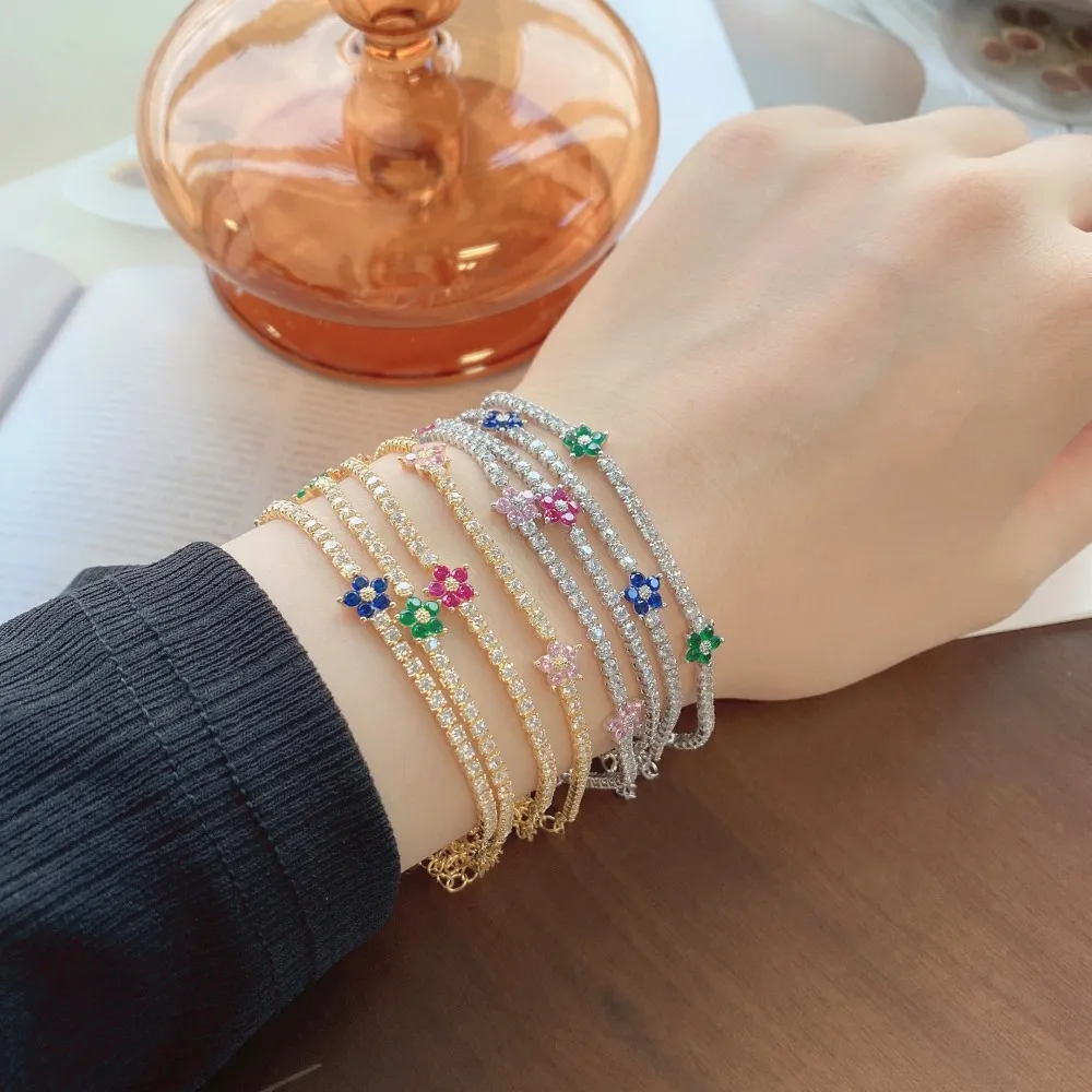 925 Sterling Silver Full CZ Flowers Bracelets 100100045 - image3