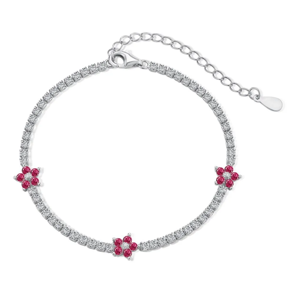 925 Sterling Silver Full CZ Flowers Bracelets 100100045