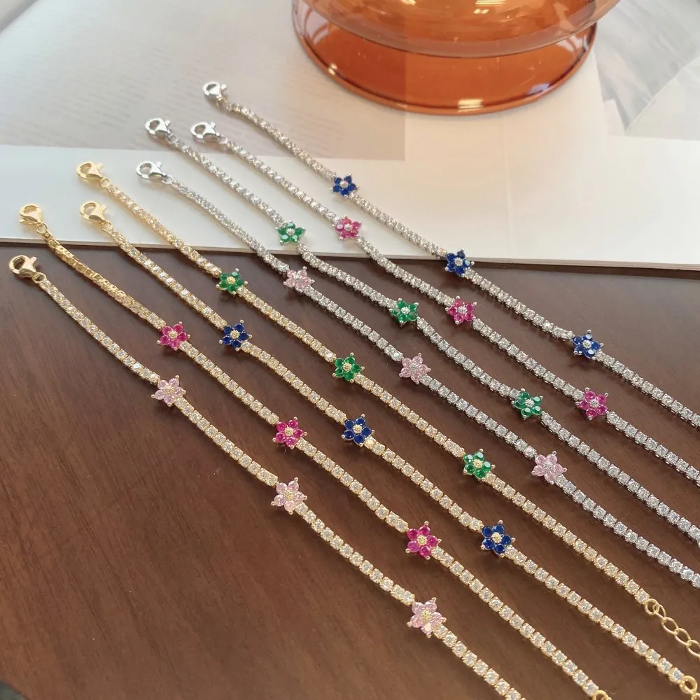 925 Sterling Silver Full CZ Flowers Bracelets 100100046 - image2
