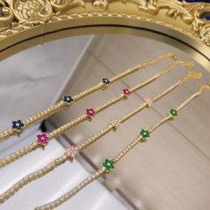 925 Sterling Silver Full CZ Flowers Bracelets 100100046