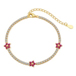 925 Sterling Silver Full CZ Flowers Bracelets 100100046