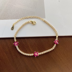 925 Sterling Silver Full CZ Flowers Bracelets 100100046