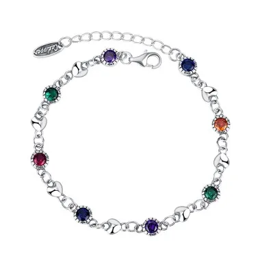 Sterling Silver Rainbow Zirconia Heart Bracelets 100100049