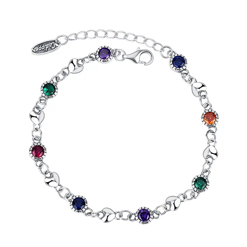 Sterling Silver Rainbow Zirconia Heart Bracelets 100100049